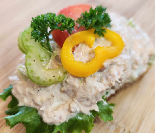 Tuna salad: sourdough bread, mayonnaise based tuna , vegetable garnish. Sold in quantities of 8 or 20 sandwiches. Mix and match in a box!